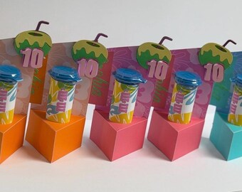 Personalized Tropical M&M Candy Tube Party Favor | Custom Birthday Candy Favor | Hawaiian Kids Birthday Party Favor