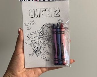 Personalized Toy Story Coloring Book with Crayons | Custom Birthday Party Favor | Name & Age Included