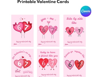 Biglietti di San Valentino stampabili per bambini / Biglietti di San Valentino per la classe modificabili con Canva (download immediato)