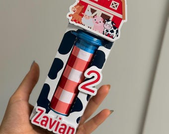 Personalized Farm Birthday Party Favors: Barn Animals M&M Tube Holder
