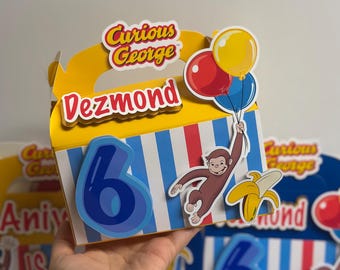 Personalized Monkey Jungle Birthday Gable Box | Custom Yellow Safari Party Favor Box | Banana Theme Treat Box | Any Name & Age