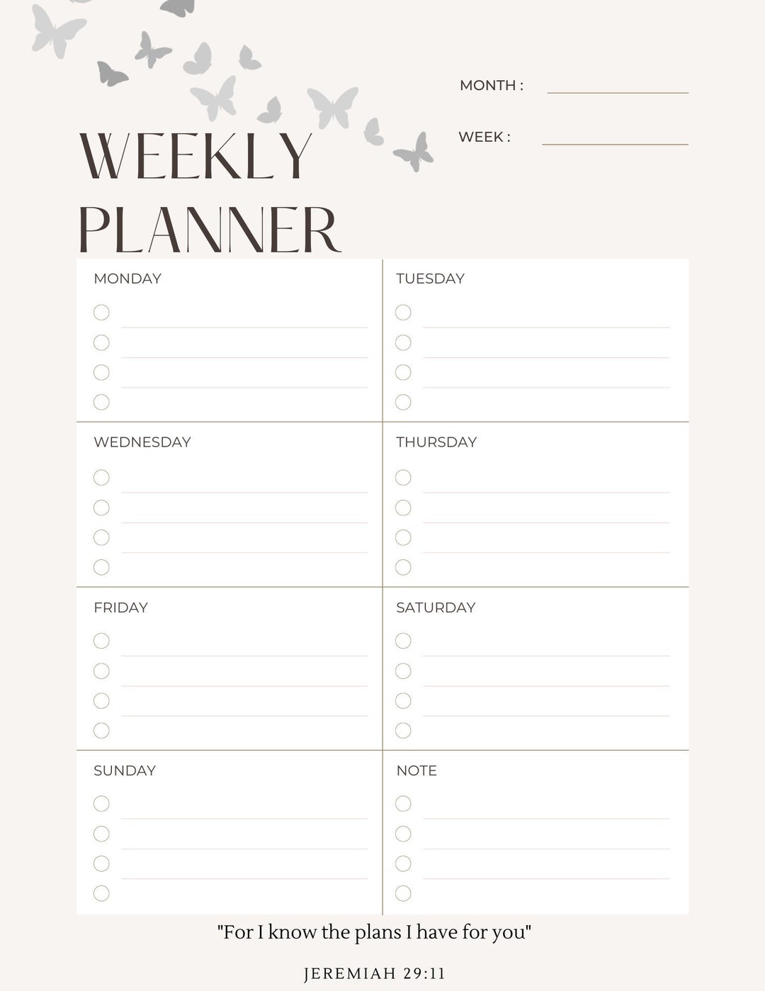 Printable Weekly Planner Bible Verse Jeremiah 2911 Etsy