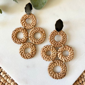 Rattan chandelier earrings / rattan circle earrings / circle earrings / summer earrings / statement earrings / resort wear earrings