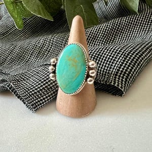 STERLING & STONE / turquoise ring / pure sterling silver / oval ring / large stone turquoise / statement ring / boho jewelry / southwestern