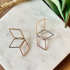 Mixed metal side fanned earrings / asymmetric  earrings / mixed metal earrings / modern earrings / statement earrings / gold, silver, rose