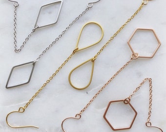 Geometric Drop Earrings: Modern Minimalist Plated Brass Dangles