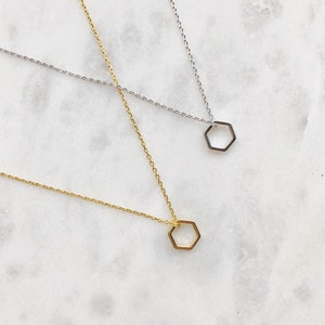 Dainty Hexagon Necklace - Gold or Silver Geometric Pendant