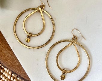 Gold Plated Circle Teardrop Earrings, Boho Statement Jewelry