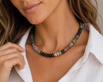 Handmade Green Agate Beaded Necklace, 24k Gold Plated accents