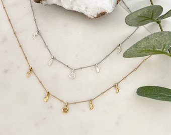 Zarte Mondphasen Halskette - Himmlischer Boho Schmuck, Gold oder Silber