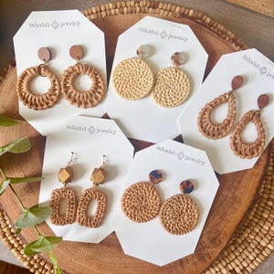 Rattan earrings / woven earrings / geometric jewelry / statement earrings / wood earrings / summer earrings