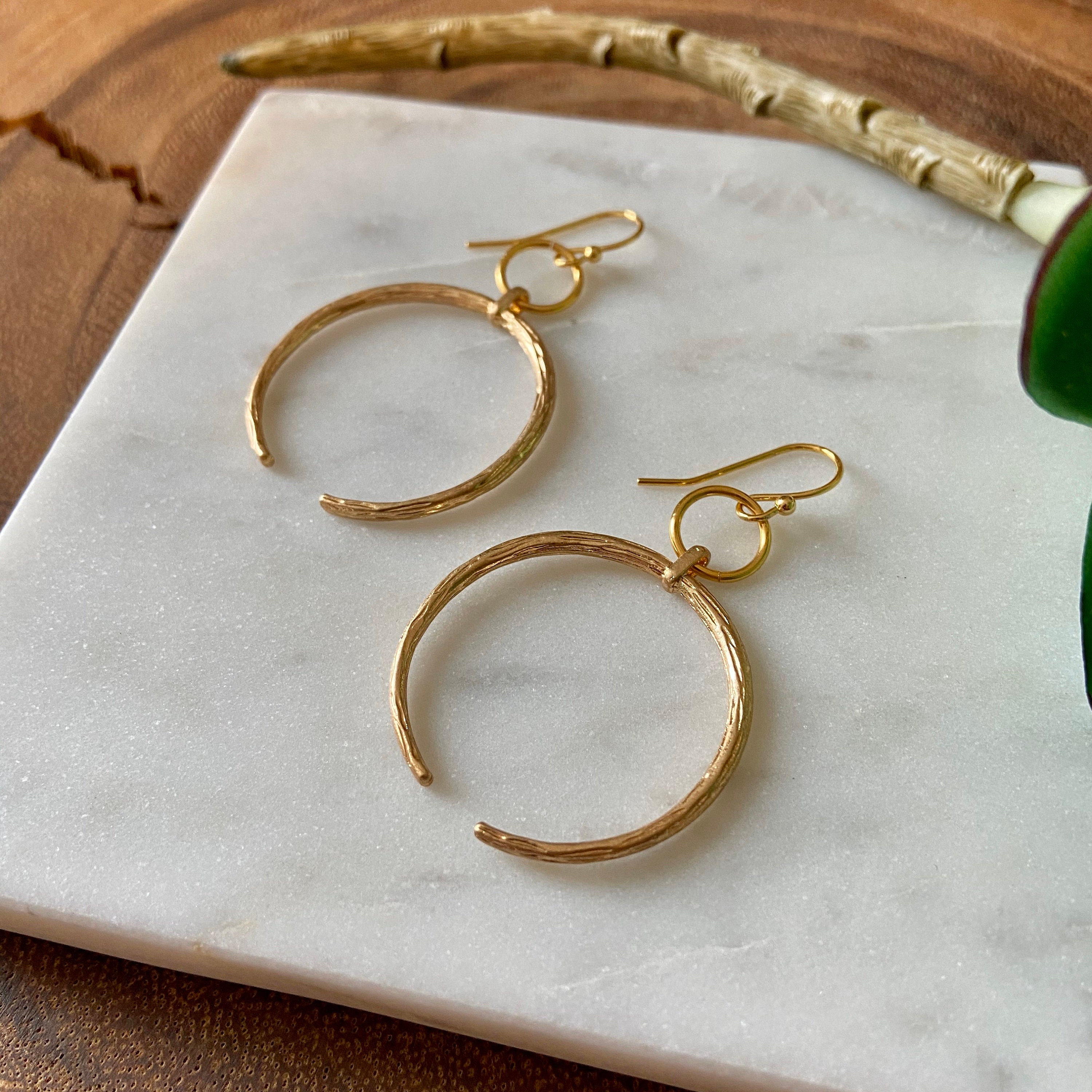 Gold Crescent Moon Earrings / Double Horn Earrings