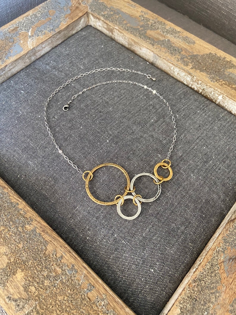 Mixed metal circles bib necklace / gold & silver / geometric necklace / statement necklace / holiday necklace / handmade modern necklace image 6