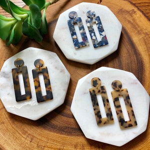 Rectangle acetate earrings / tortoise shell earrings / geometric jewelry / statement earrings / brown earrings / blue earrings