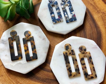Rectangle acetate earrings / tortoise shell earrings / geometric jewelry / statement earrings / brown earrings / blue earrings