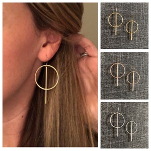 Circle bar earrings- medium / gold - silver - rose gold / geometric earrings / modern earrings / minimalist earrings / dangle earrings