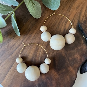 Large wood bead hoops/ hoop earrings / wood earrings / large bead earrings / wood circle earrings