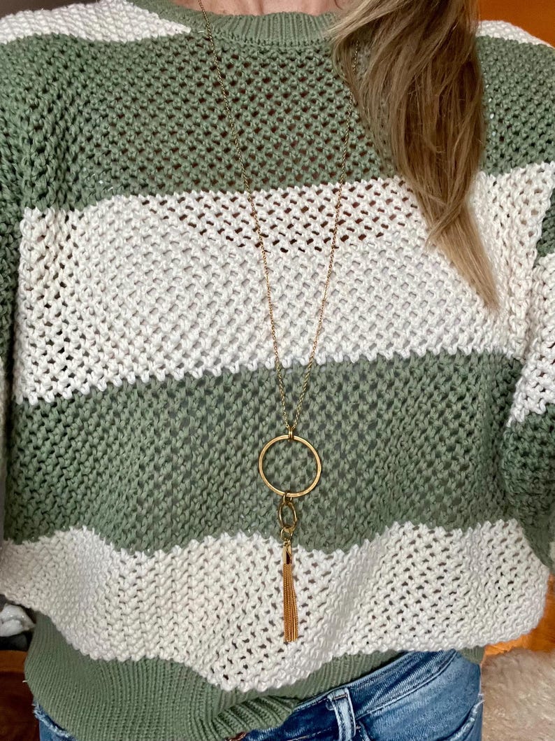 Circle & Tassel Necklace / Gold Silver / Geometric Necklace / Long