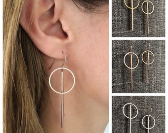 Circle bar earrings- small / gold - silver - rose /geometric earrings / drop earrings / minimalist earrings  / circle earrings