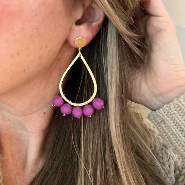 Felted ball earrings / colorful earrings / gold - silver / dangle earrings / drop earrings / statement earrings