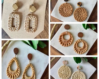 Rattan earrings / woven earrings / geometric jewelry / statement earrings / wood earrings / summer earrings
