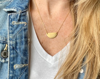 Half circle necklace / gold - silver / half moon necklace / semi circle necklace / geometric necklace / handmade jewelry / gold necklace