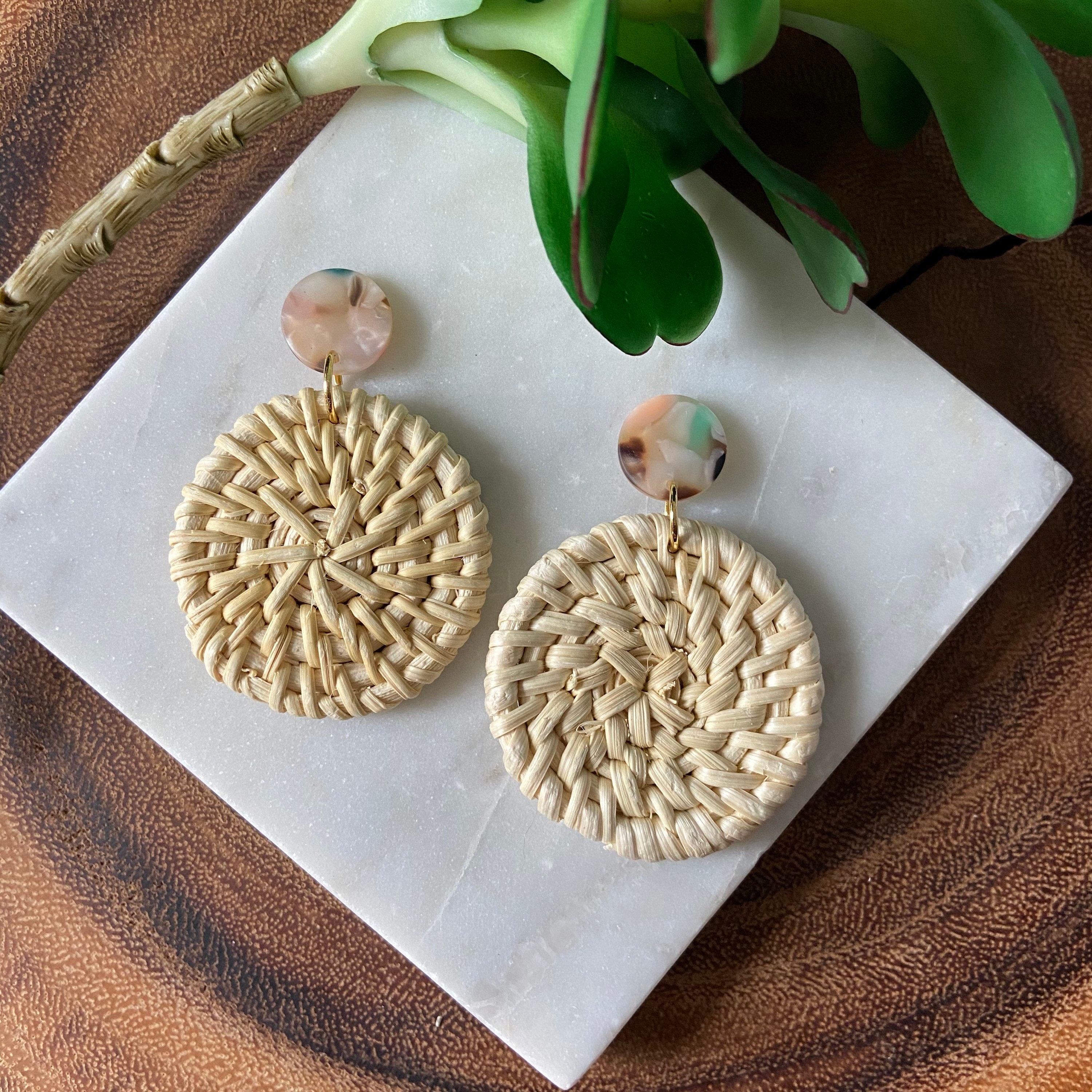 Rattan Earrings / Woven Earrings / Geometric Jewelry  display picture 2
