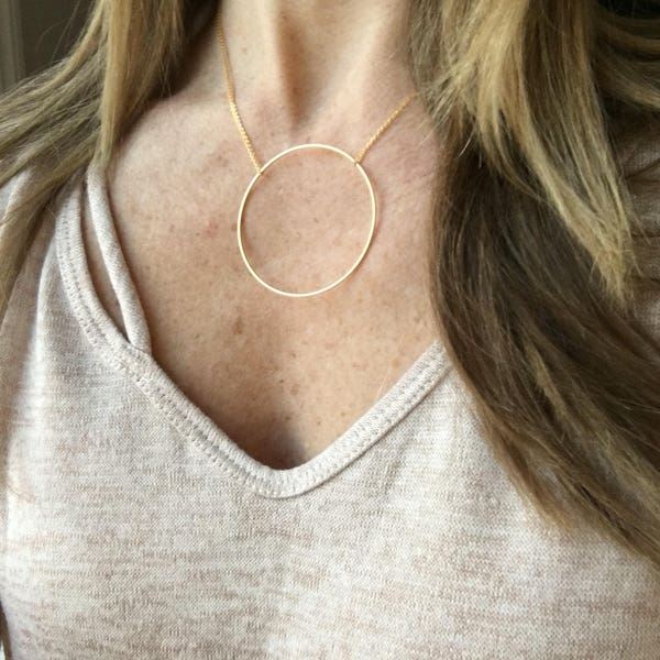 Large circle necklace / gold - silver / geometric necklace / statement necklace / delicate necklace / layering necklace