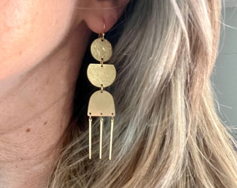 Gold long shapes dangle earrings / geometric earrings / statement earrings / arc earrings / modern earrings / everyday earrings / circle