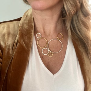 Mixed metal circles bib necklace / gold & silver / geometric necklace / statement necklace / holiday necklace / handmade modern necklace image 5