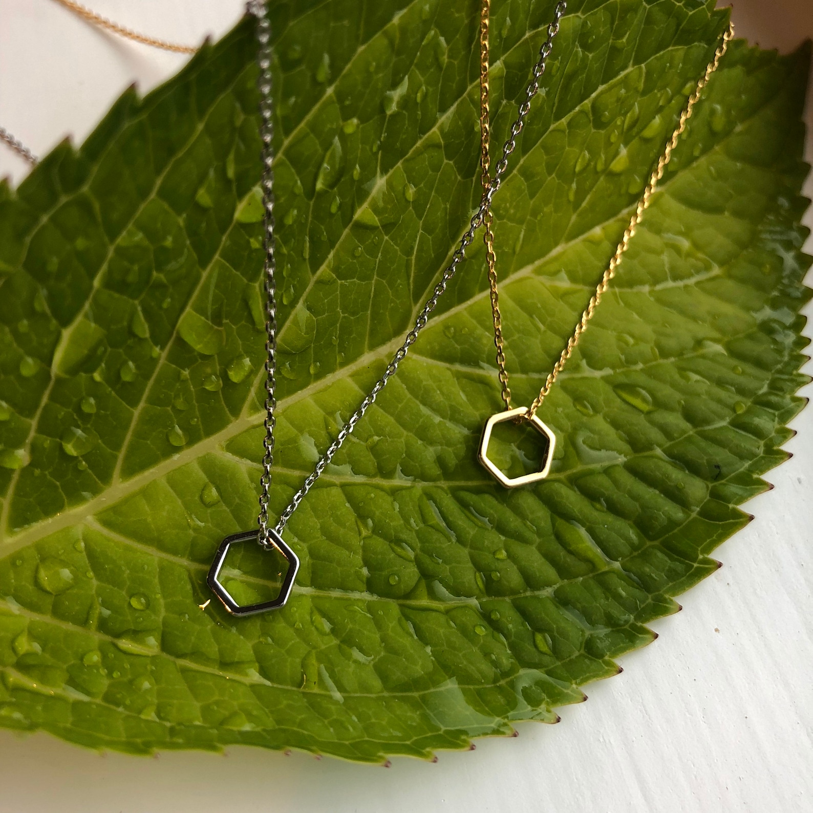 Tiny Hexagon Necklace / Gold Silver / Geometric Necklace / Etsy