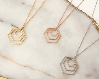Geometric Hexagon Nesting Necklace - 16k Gold Plated Brass