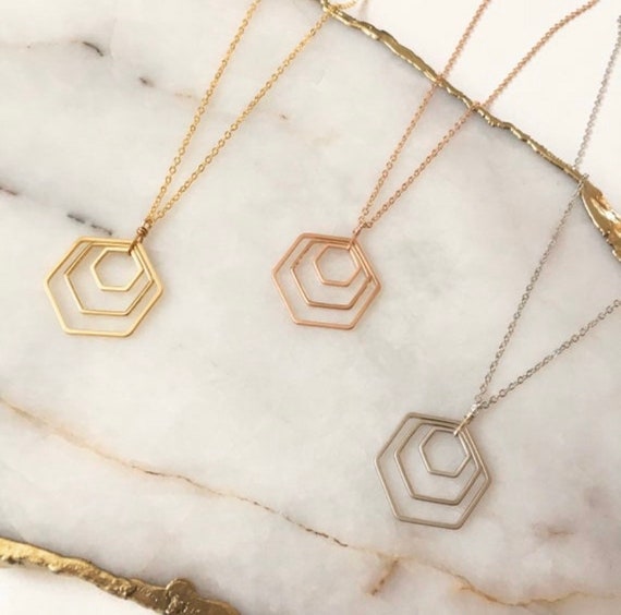 Geometric Hexagon Nesting Necklace - 16k Gold Plated Brass