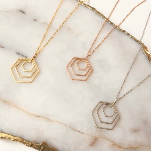 Triple hexagon necklace / gold - silver - rose gold / geometric necklace / delicate necklace / minimalist necklace / layering necklace