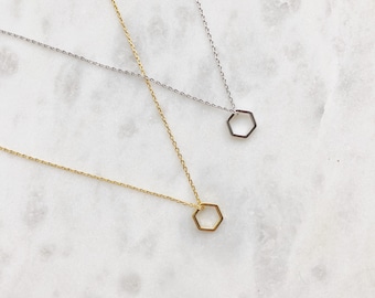 Tiny hexagon necklace / gold - silver / geometric necklace / dainty necklace / delicate necklace / minimalist necklace / layering necklace