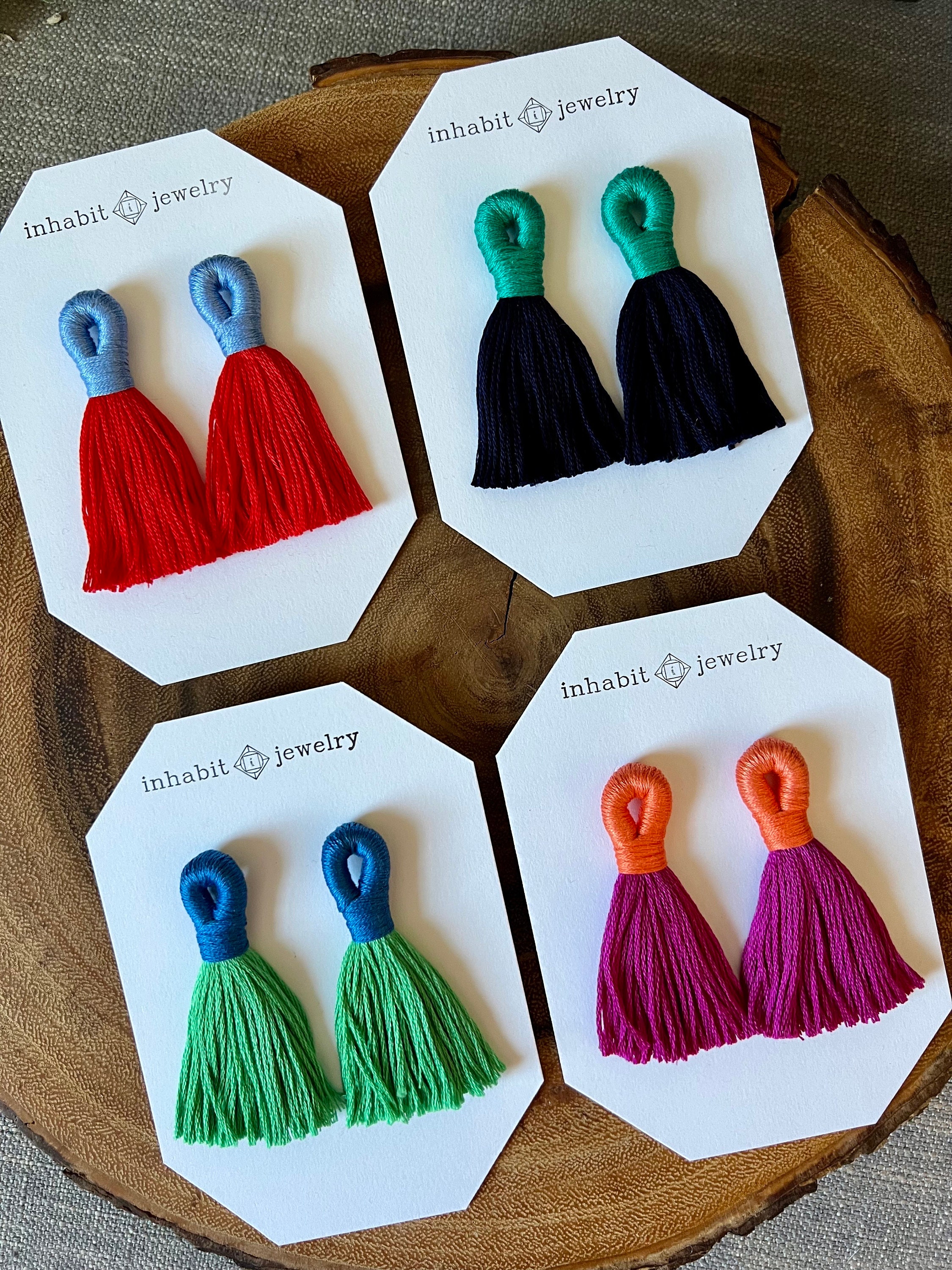 Colorful tassel earrings / color block earrings / classic tassel earrings / drop earrings / string tassel earrings / unique colorful jewelry