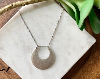 Silver crescent necklace / squash blossom necklace / moon necklace / geometric necklace / handmade jewelry / silver necklace / boho jewelry