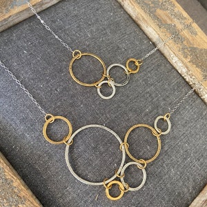 Mixed metal circles bib necklace / gold & silver / geometric necklace / statement necklace / holiday necklace / handmade modern necklace image 3