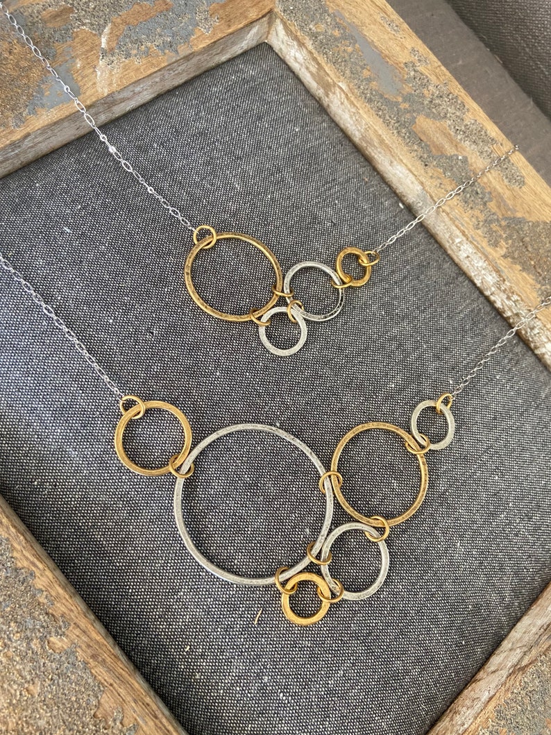 Mixed metal circles bib necklace / gold & silver / geometric necklace / statement necklace / holiday necklace / handmade modern necklace image 3