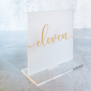 Frosted Acrylic Table Number, Engraved Table Sign