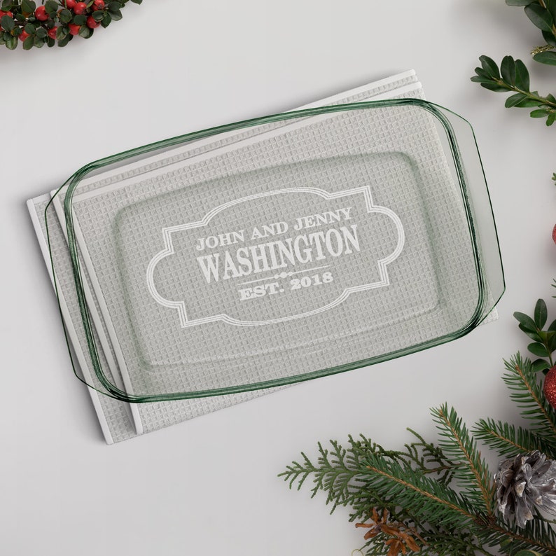 Personalized Casserole Dish Engraved Baking Pan Glass Baking image 2