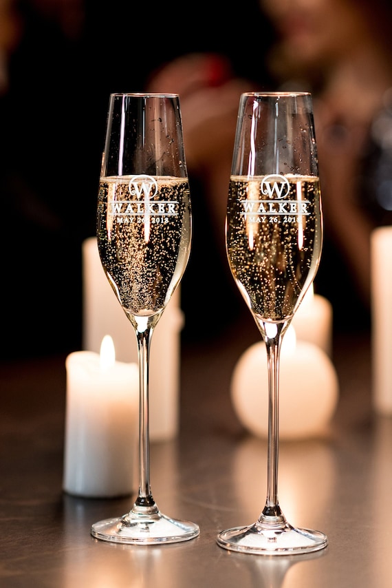 Bride And Groom Toasting Flutes Personalized Monogrammed Etsy