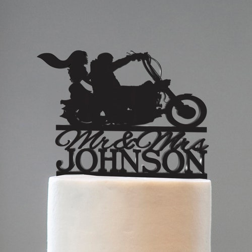 Couples Avec Le Topper De Gateau De Mariage De Moto Etsy