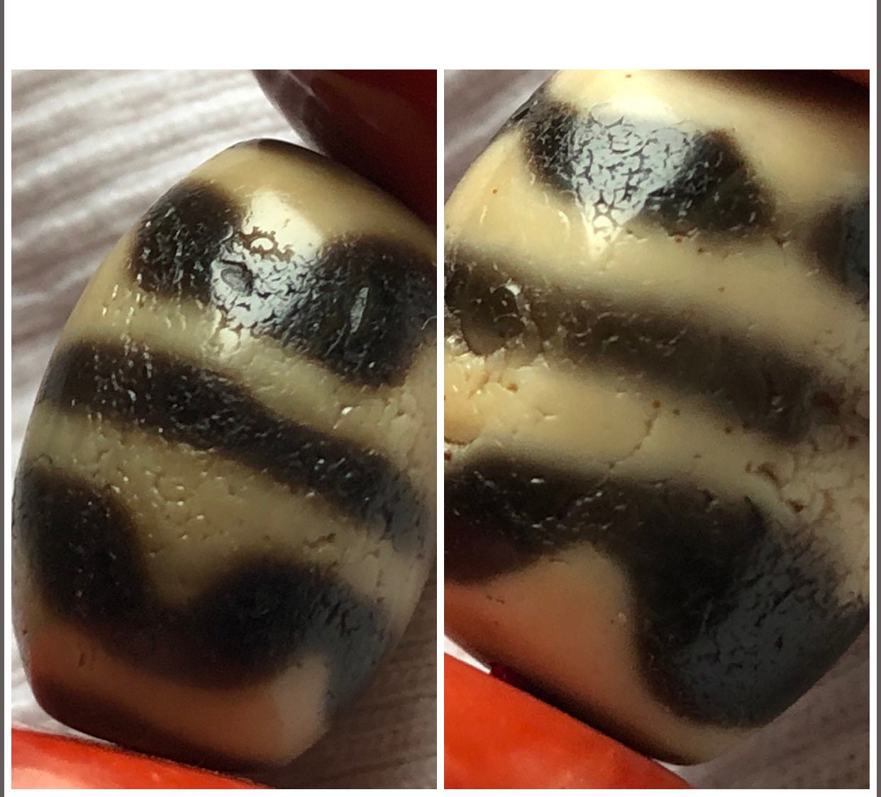 Image of Antique Dzi Bead, Ancient Tagalong, Tiger Tibetan Bead