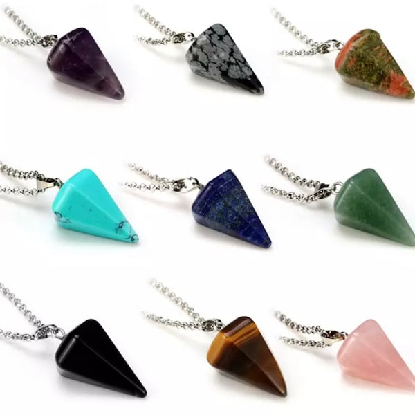 Collier pendule à pointe de cristal de guérison/pierre précieuse naturelle forme hexagonale pendentif/collier de guérison en cristal Reiki.