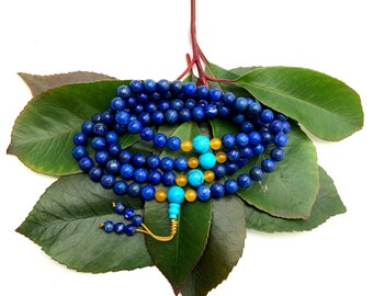 Natural Lapis lazuli mala 8mm/Buddhist mala  prayer beads / 108 beads Lapis lazuli healing mala prayer bead