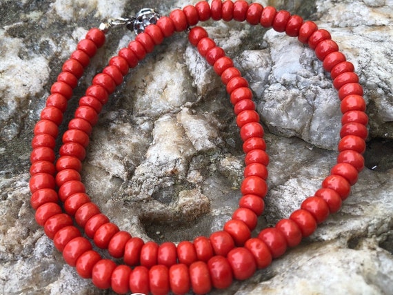 Semi-Precious 13-12mm Gemstone Red Coral Beads 19.5