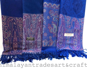 Dark and light Blue with gold pattern Pashmina /Cashmere/ scarf / wrap /Shawl