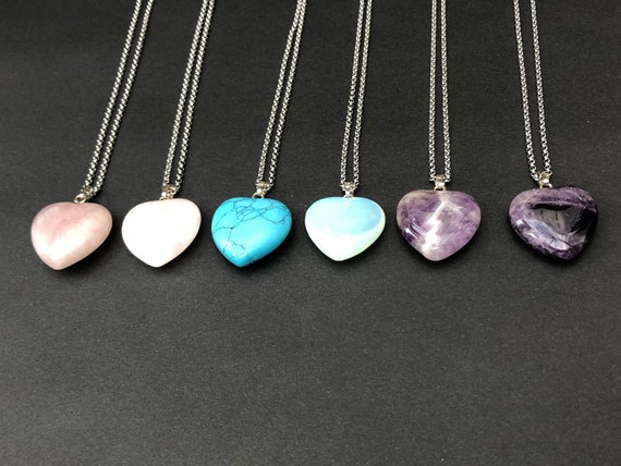 Rose Quartz Crystal Heart Pendant 