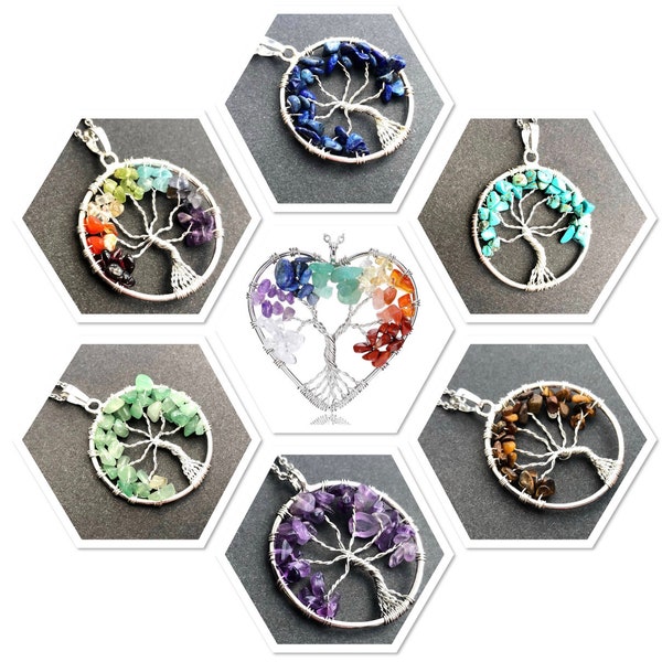 Pendant/ Tree of Life Pendant/ Chakra nature gemstone pendant/ gemstone Tree of Life necklace